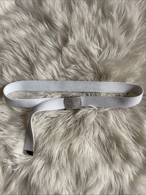 Early 2000s White Mcbling Belt with Rhinestone Buckle